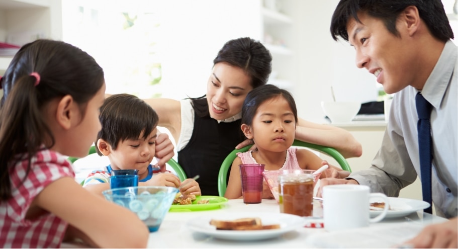 family at a breakfast table